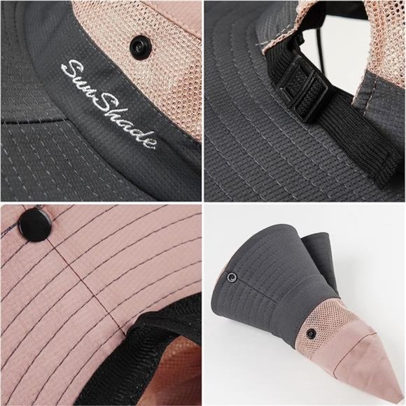 2 Pack Women's Outdoor UV Protection Sun Hats Mesh Beach Fishing Ponytail Hole - Picture 7 of 7